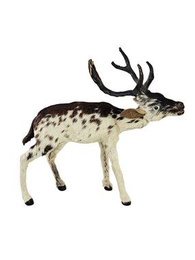 Vintage Deer Elk Figure Genuine Leather Fur Piebald Hide Collectible Reindeer